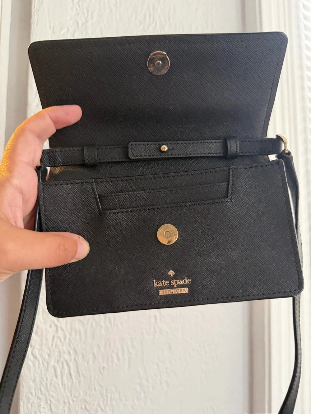 kate spade Black Crossbody Wallet with Pink Underlay Panel